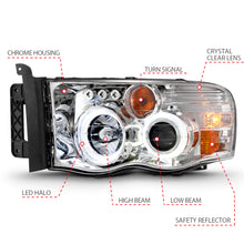 Load image into Gallery viewer, ANZO 2002-2005 Dodge Ram 1500 Projector Headlights w/ Halo Chrome Clear Amber Headlights ANZO
