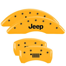 Load image into Gallery viewer, MGP 4 Caliper Covers Engraved Front &amp; Rear MGP Yellow Finish Black Char 2006 Jeep Commander Caliper Covers MGP

