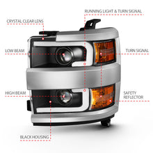 Load image into Gallery viewer, ANZO 2015-2016 Chevrolet Silverado Projector Headlights w/ Plank Style Design Black w/ Amber Headlights ANZO
