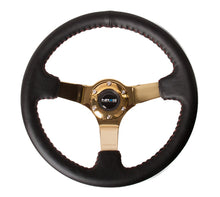Load image into Gallery viewer, NRG Reinforced Steering Wheel (350mm / 3in. Deep) Blk Leather/Red BBall Stitch w/4mm Gold Spokes Steering Wheels NRG
