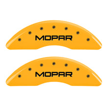 Load image into Gallery viewer, MGP 4 Caliper Covers Engraved Front &amp; Rear MOPAR Yellow finish black ch Caliper Covers MGP

