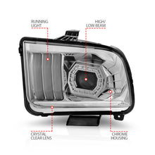 Load image into Gallery viewer, ANZO 05-09 Ford Mustang (w/Factory Halogen HL Only) Projector Headlights w/Light Bar Chrome Housing Headlights ANZO
