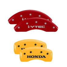 Load image into Gallery viewer, MGP 4 Caliper Covers Engraved Front &amp; Rear Hemi Yellow finish black ch Caliper Covers MGP

