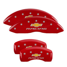 Load image into Gallery viewer, MGP 4 Caliper Covers Engraved Front &amp; Rear Chevy racing Red finish silver ch Caliper Covers MGP
