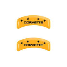 Load image into Gallery viewer, MGP 4 Caliper Covers Engraved F &amp; R C4/Corvette Yellow Finish Black Char 1988 Chevrolet Corvette Caliper Covers MGP
