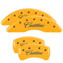 Load image into Gallery viewer, MGP 4 Caliper Covers Engraved Front &amp; Rear Cursive/Cadillac Yellow finish black ch Caliper Covers MGP
