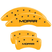 Load image into Gallery viewer, MGP 4 Caliper Covers Engraved Front &amp; Rear MOPAR Yellow finish black ch Caliper Covers MGP
