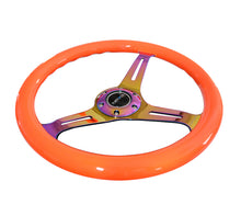 Load image into Gallery viewer, NRG Classic Wood Grain Steering Wheel (350mm) Neon Orange Color w/Neochrome Spokes Steering Wheels NRG

