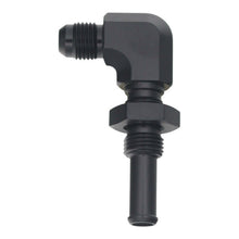 Load image into Gallery viewer, DeatschWerks 6AN Male Flare to 90-Degree 3/8in Single Hose Barb - Anodized Matte Black Fittings DeatschWerks
