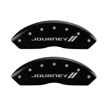 Load image into Gallery viewer, MGP 4 Caliper Covers Engraved Front &amp; Rear With stripes/Journey Black finish silver ch Caliper Covers MGP
