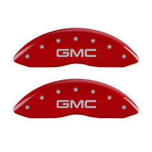 Load image into Gallery viewer, MGP 2 Caliper Covers Engraved Front GMC Red Finish Silver Characters 2008 GMC Canyon Caliper Covers MGP
