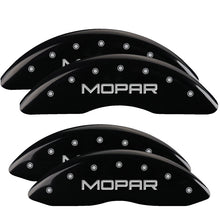Load image into Gallery viewer, MGP 4 Caliper Covers Engraved Front &amp; Rear MOPAR Black finish silver ch Caliper Covers MGP
