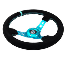 Load image into Gallery viewer, NRG Reinforced Steering Wheel (350mm/ 3in. Deep) Black Suede/ Teal Center Mark/ Teal Stitching Steering Wheels NRG
