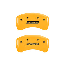 Load image into Gallery viewer, MGP 4 Caliper Covers Engraved Front Camaro Rear Z28 Yellow Finish Black Char 2000 Chevy Camaro Caliper Covers MGP
