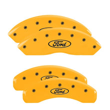 Load image into Gallery viewer, MGP 4 Caliper Covers Engraved Front &amp; Rear Oval Logo/Ford Yellow Finish Black Char 2003 Ford Focus Caliper Covers MGP
