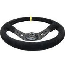 Load image into Gallery viewer, NRG Reinforced Steering Wheel (350mm / 3in. Deep) Blk Suede w/NRG Arrow Cut 2-Spoke &amp; Yellow Mark Steering Wheels NRG
