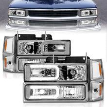 Load image into Gallery viewer, ANZO 88-98 Chevrolet C1500 Crystal Headlights w/Light Bar Chrome Housing w/ Signal Side Markers 8Pcs Headlights ANZO
