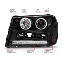 Load image into Gallery viewer, ANZO 2002-2009 Chevrolet Trailblazer Projector Headlights w/ Halo Black Headlights ANZO
