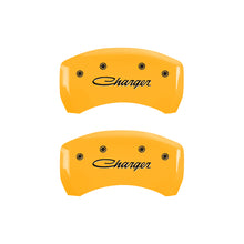 Load image into Gallery viewer, MGP 4 Caliper Covers Engraved Front &amp; Rear Cursive/Charger Yellow finish black ch Caliper Covers MGP
