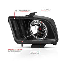 Load image into Gallery viewer, ANZO 2005-2009 Ford Mustang Crystal Headlights w/ Halo Black (CCFL) Headlights ANZO
