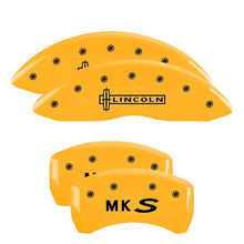 Load image into Gallery viewer, MGP 4 Caliper Covers Engraved Front Lincoln Engraved Rear MKS Yellow finish black ch Caliper Covers MGP
