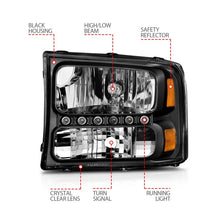 Load image into Gallery viewer, ANZO 2000-2004 Ford Excursion Crystal Headlights Black w/ LED 1pc Headlights ANZO
