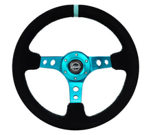 Load image into Gallery viewer, NRG Reinforced Steering Wheel (350mm/ 3in. Deep) Black Suede/ Teal Center Mark/ Teal Stitching Steering Wheels NRG
