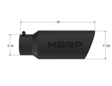 Load image into Gallery viewer, MBRP Universal Tip 7in O.D. Rolled End 5in inlet 18in length Black Tips MBRP   

