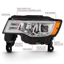 Load image into Gallery viewer, ANZO 2017-2018 Jeep Grand Cherokee Projector Headlights w/ Plank Style Switchback - Chrome w/ Amber Headlights ANZO
