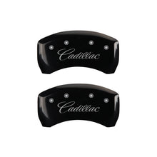 Load image into Gallery viewer, MGP 4 Caliper Covers Engraved F &amp; R Cursive/Cadillac Black Finish Silver Char 2016 Cadillac CT6 Caliper Covers MGP
