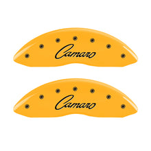 Load image into Gallery viewer, MGP 4 Caliper Covers Engraved Front &amp; Rear Cursive/Camaro Yellow finish black ch Caliper Covers MGP
