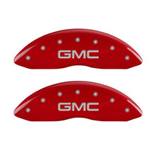 Load image into Gallery viewer, MGP 2 Caliper Covers Engraved Front GMC Red Finish Silver Characters 2008 GMC Canyon Caliper Covers MGP
