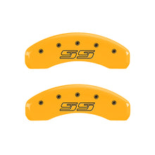 Load image into Gallery viewer, MGP 4 Caliper Covers Engraved F &amp; R Avalanche SS Yellow Finish Blk Char 2008 Chevy Express 2500 Caliper Covers MGP
