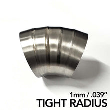 Load image into Gallery viewer, Ticon Industries 2.5in Dia 1.26D Tight Rad 45Deg Bend 1mm/.039in Pre Welded Titanium Pie Cut - 5pk Titanium Tubing Ticon
