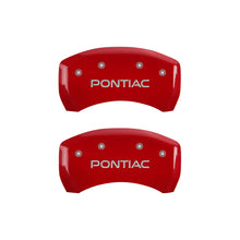 Load image into Gallery viewer, MGP 4 Caliper Covers Engraved Front &amp; Rear 06-09 Pontiac Solstice Red Finish Silver Pontiac Logo Caliper Covers MGP
