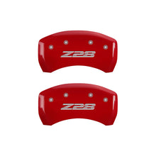 Load image into Gallery viewer, MGP 4 Caliper Covers Engraved Front Gen 4/Camaro Engraved Rear Gen 4/Z28 Red finish silver ch Caliper Covers MGP
