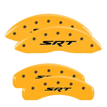Load image into Gallery viewer, MGP 4 Caliper Covers Engraved Front &amp; Rear 11-18 Jeep Grand Cherokee Yellow Finish Black SRT Logo Caliper Covers MGP
