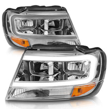 Load image into Gallery viewer, ANZO 1999-2004 Jeep Grand Cherokee Crystal Headlights w/ Light Bar Chrome Housing Headlights ANZO
