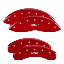 Load image into Gallery viewer, MGP 4 Caliper Covers Engraved Front &amp; Rear MGP Red Finish Silver Char 2019 GMC Sierra 1500 Caliper Covers MGP
