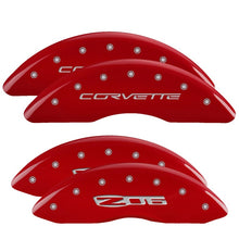 Load image into Gallery viewer, MGP 4 Caliper Covers Engraved Front C6/Corvette Engraved Rear C6/Z06 Red finish silver ch Caliper Covers MGP

