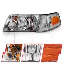 Load image into Gallery viewer, ANZO 1998-2005 Ford Crown Victoria Crystal Headlight Chrome With Bumper Light (OE) Headlights ANZO
