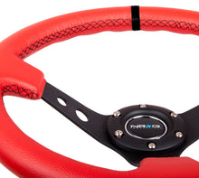 Load image into Gallery viewer, NRG Reinforced Steering Wheel (350mm / 3in. Deep) Red Suede w/Blk Circle Cutout Spokes Steering Wheels NRG
