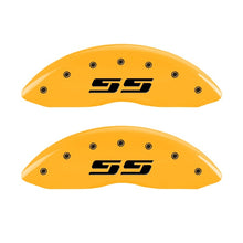 Load image into Gallery viewer, MGP 2 Caliper Covers Engraved Silverado SS Yellow Finish Blk Char 10 Chevy Silverado 1500 Caliper Covers MGP
