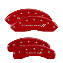 Load image into Gallery viewer, MGP 4 Caliper Covers Engraved Front &amp; Rear With stripes/Dodge Red finish silver ch Caliper Covers MGP
