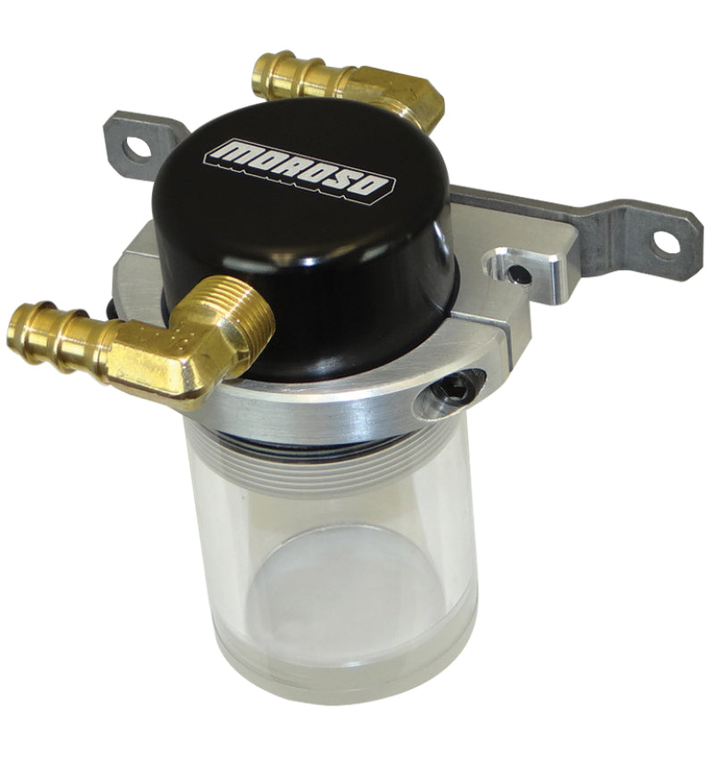Moroso Universal Air/Oil Separator Catch Can - Small Body w/o Drain - Billet Alum - Blk/Clear Bottom Oil Catch Cans Moroso