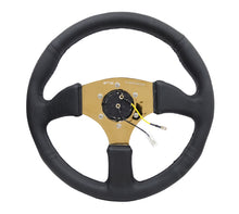 Load image into Gallery viewer, NRG Reinforced Steering Wheel (350mm / 2.5in. Deep) Leather Race Comfort Grip w/4mm Gold Spokes Steering Wheels NRG
