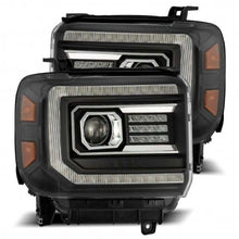 Load image into Gallery viewer, AlphaRex 14-18 GMC Sierra LUXX LED Proj Headlights Plank Style Black w/Activ Light/Seq Signal/DRL Headlights AlphaRex

