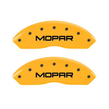 Load image into Gallery viewer, MGP 2 Caliper Covers Engraved Front Mopar Yellow Finish Black Char 2006 Jeep Wrangler Caliper Covers MGP
