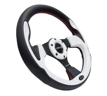 Load image into Gallery viewer, NRG Reinforced Steering Wheel (320mm) Blk w/White Trim &amp; 4mm 3-Spoke Steering Wheels NRG
