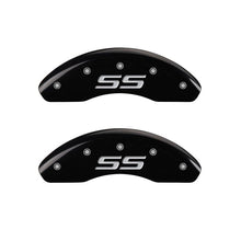 Load image into Gallery viewer, MGP 4 Caliper Covers Engraved Front &amp; Rear Monte Carlo style/SS Black finish silver ch Caliper Covers MGP
